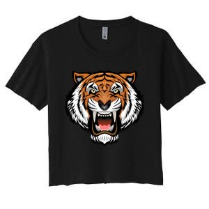 Growling Mouth Open Bengal Tiger Women's Crop Top Tee