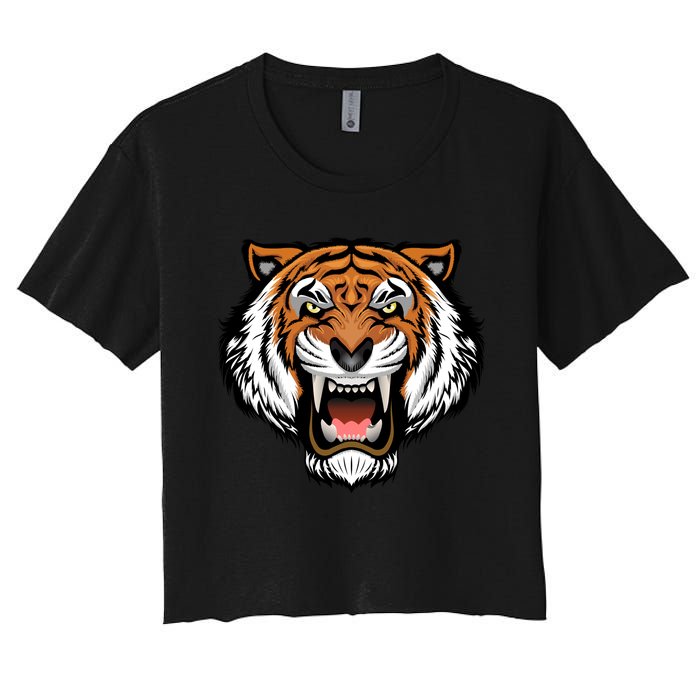 Growling Mouth Open Bengal Tiger Women's Crop Top Tee