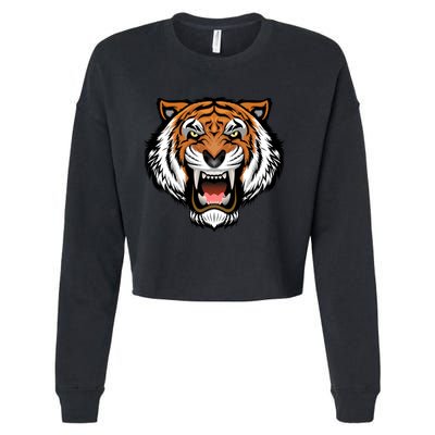 Growling Mouth Open Bengal Tiger Cropped Pullover Crew