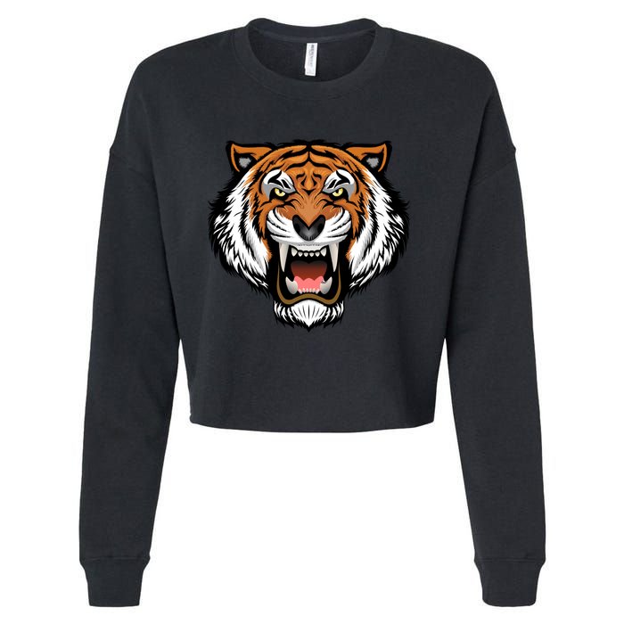 Growling Mouth Open Bengal Tiger Cropped Pullover Crew