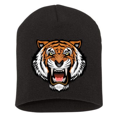 Growling Mouth Open Bengal Tiger Short Acrylic Beanie