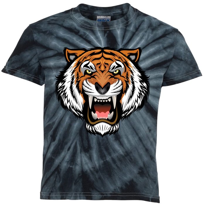 Growling Mouth Open Bengal Tiger Kids Tie-Dye T-Shirt