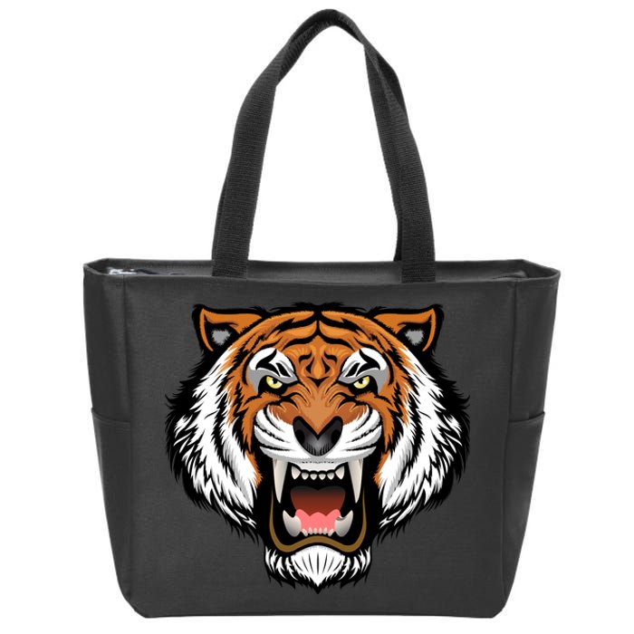 Growling Mouth Open Bengal Tiger Zip Tote Bag