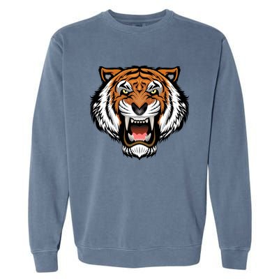 Growling Mouth Open Bengal Tiger Garment-Dyed Sweatshirt