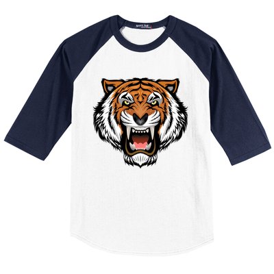 Growling Mouth Open Bengal Tiger Baseball Sleeve Shirt