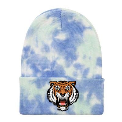 Growling Mouth Open Bengal Tiger Tie Dye 12in Knit Beanie