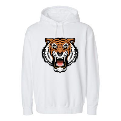 Growling Mouth Open Bengal Tiger Garment-Dyed Fleece Hoodie