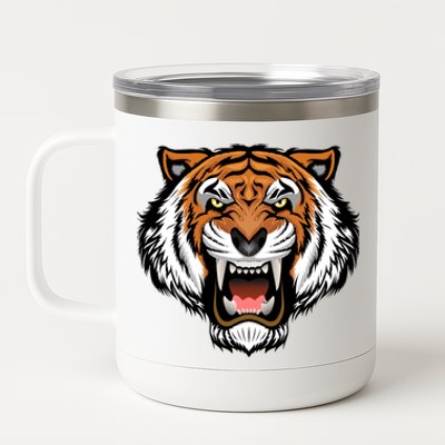 Growling Mouth Open Bengal Tiger 12 oz Stainless Steel Tumbler Cup