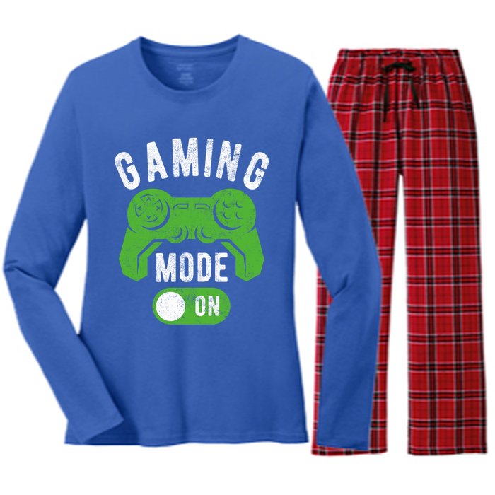 Gaming Mode On Funny Gamer Life Cool Novelty Gamer Gift Women's Long Sleeve Flannel Pajama Set 