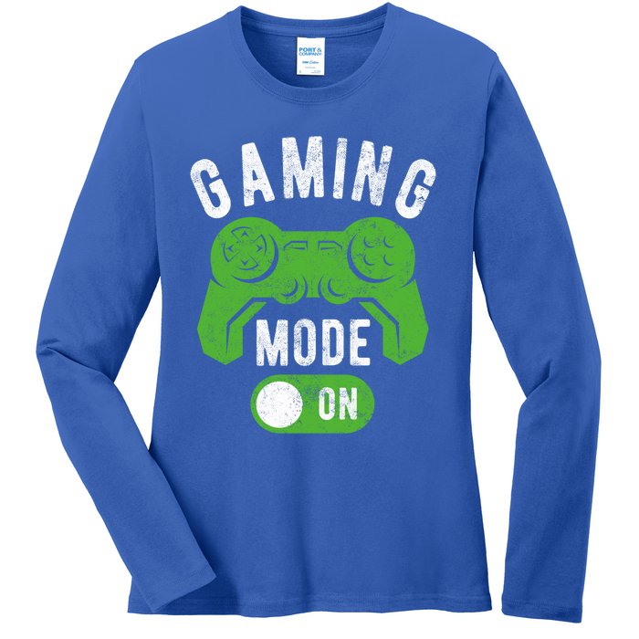 Gaming Mode On Funny Gamer Life Cool Novelty Gamer Gift Ladies Long Sleeve Shirt