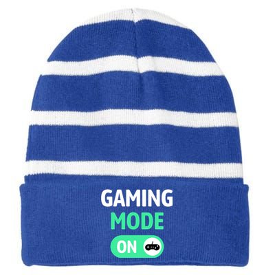 Gaming Mode On Cool Unique Gamer Video Games Fun Gift Striped Beanie with Solid Band