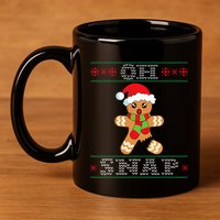 Gingerbread Man Oh Snap Funny Christmas Ugly Sweater 11oz C Handle Ceramic Mug