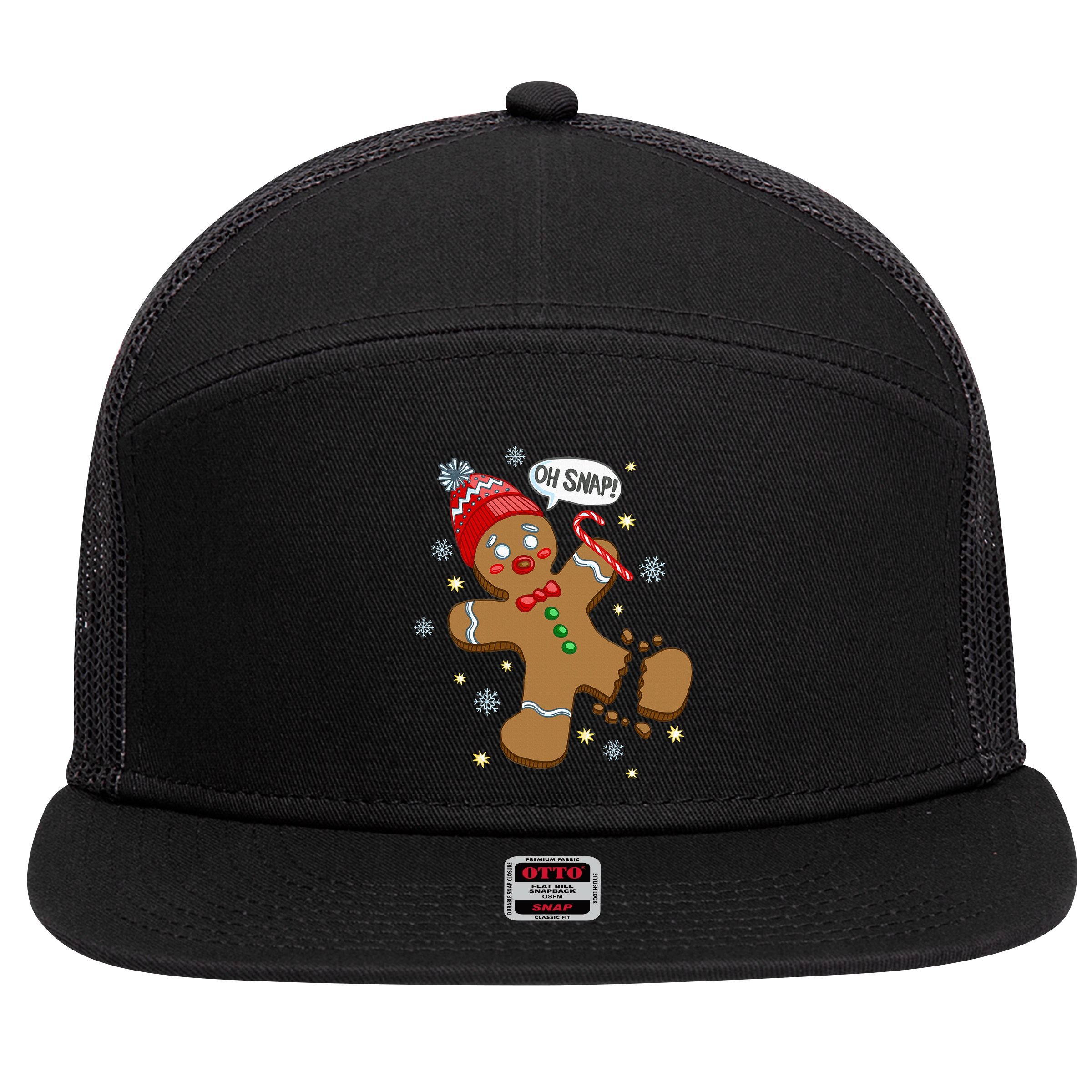 Gingerbread Man Oh Snap Christmas 7 Panel Mesh Trucker Snapback Hat