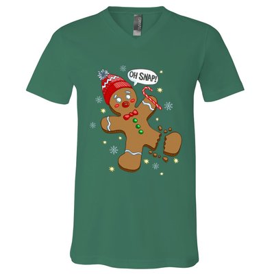 Gingerbread Man Oh Snap Christmas V-Neck T-Shirt