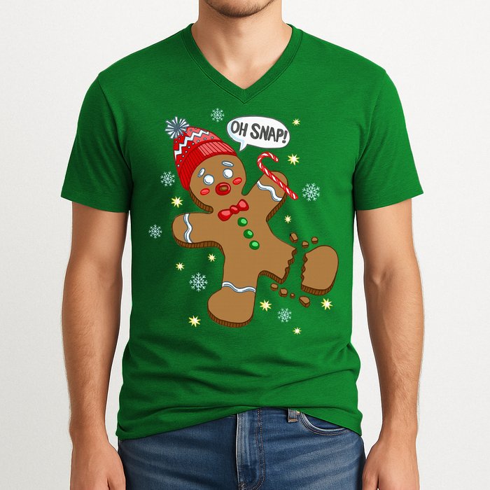 Gingerbread Man Oh Snap Christmas V-Neck T-Shirt