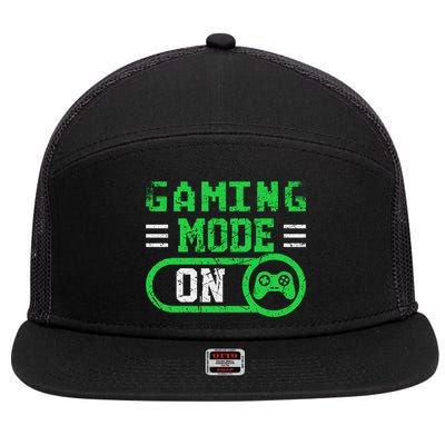 Gaming Mode On Distressed Video Game Controller Gamer Great Gift 7 Panel Mesh Trucker Snapback Hat
