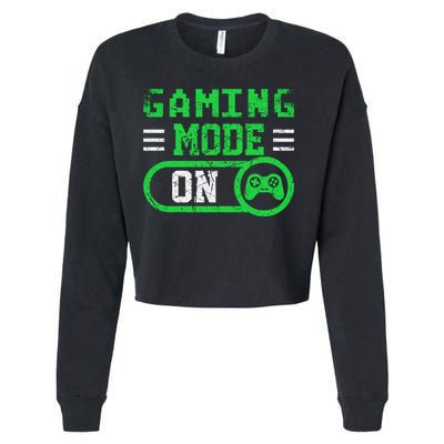 Gaming Mode On Distressed Video Game Controller Gamer Great Gift Cropped Pullover Crew