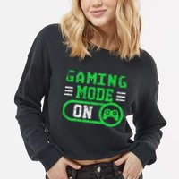 Gaming Mode On Distressed Video Game Controller Gamer Great Gift Cropped Pullover Crew