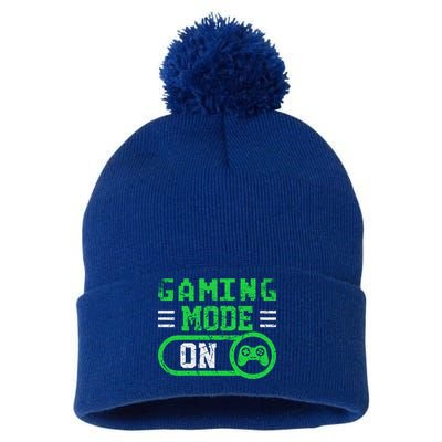 Gaming Mode On Distressed Video Game Controller Gamer Great Gift Pom Pom 12in Knit Beanie