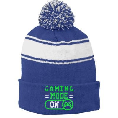 Gaming Mode On Distressed Video Game Controller Gamer Great Gift Stripe Pom Pom Beanie