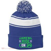Gaming Mode On Distressed Video Game Controller Gamer Great Gift Stripe Pom Pom Beanie