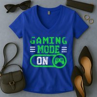 Gaming Mode On Distressed Video Game Controller Gamer Great Gift Women's V-Neck T-Shirt