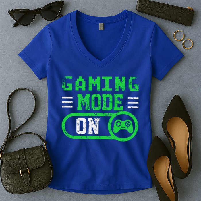 Gaming Mode On Distressed Video Game Controller Gamer Great Gift Women's V-Neck T-Shirt