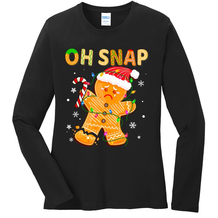 Gingerbread Man Oh Snap Funny Cute Christmas Ladies Long Sleeve Shirt