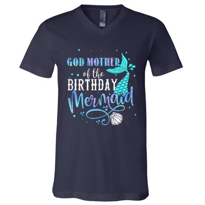 GOD MOTHER Of The Birthday Mermaid Matching Family Party V-Neck T-Shirt