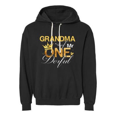 Grandma Mr Onederful 1st Birthday First One Derful Matching Garment-Dyed Fleece Hoodie