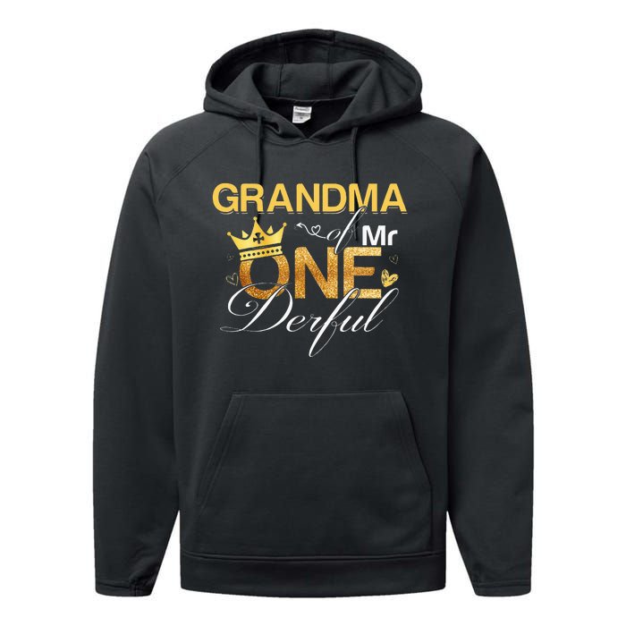 Grandma Mr Onederful 1st Birthday First One Derful Matching Performance Fleece Hoodie