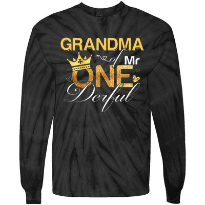 Grandma Mr Onederful 1st Birthday First One Derful Matching Tie-Dye Long Sleeve Shirt