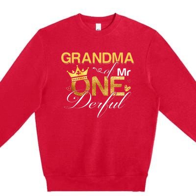 Grandma Mr Onederful 1st Birthday First One Derful Matching Premium Crewneck Sweatshirt