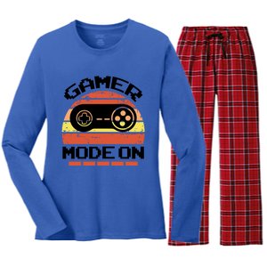 Gamer Mode On Level Up Gaming Culture Merch Video Games Cute Gift Women's Long Sleeve Flannel Pajama Set 