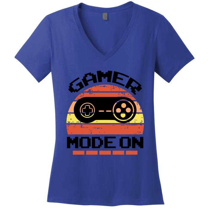 Gamer Mode On Level Up Gaming Culture Merch Video Games Cute Gift Women's V-Neck T-Shirt