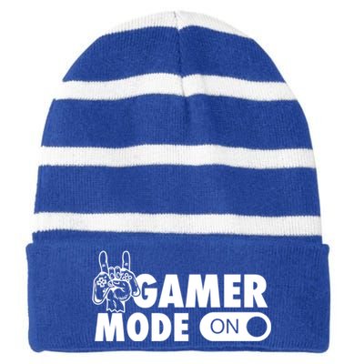 Gamer Mode On Awesome Video Game Convention Merch Gift Striped Beanie with Solid Band