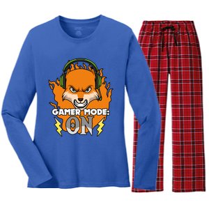 Gamer Mode On Funny Video Gamer Console Gaming Humor Funny Gift Women's Long Sleeve Flannel Pajama Set 