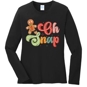 Gingerbread Man Oh Snap Christmas Funny Cookie Baking Ladies Long Sleeve Shirt