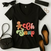 Gingerbread Man Oh Snap Christmas Funny Cookie Baking Women's V-Neck T-Shirt