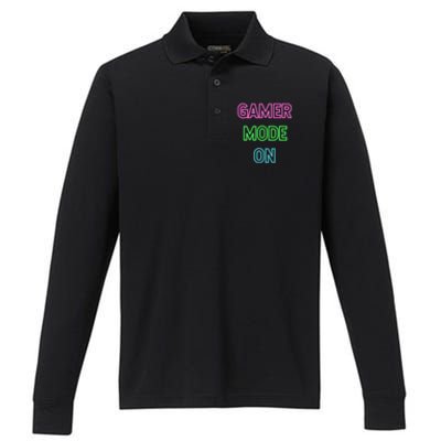 Gamer Mode On Saying Cool Gaming Christmas Gift Cool Gift Performance Long Sleeve Polo