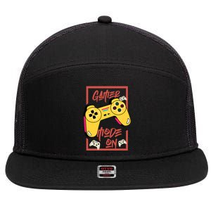 Gamer Mode On Funny Retro Gaming Video Games Gift 7 Panel Mesh Trucker Snapback Hat