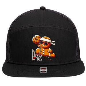 Gingerbread Man Playing Basketball Dunking Christmas Xmas 7 Panel Mesh Trucker Snapback Hat