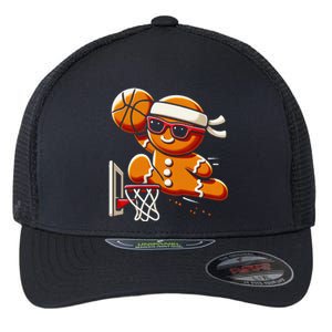 Gingerbread Man Playing Basketball Dunking Christmas Xmas Flexfit Unipanel Trucker Cap