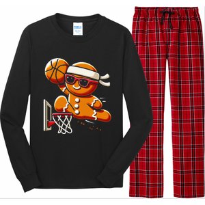 Gingerbread Man Playing Basketball Dunking Christmas Xmas Long Sleeve Pajama Set