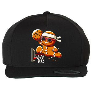 Gingerbread Man Playing Basketball Dunking Christmas Xmas Wool Snapback Cap