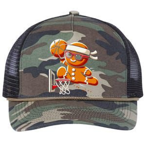 Gingerbread Man Playing Basketball Dunking Christmas Xmas Retro Rope Trucker Hat Cap