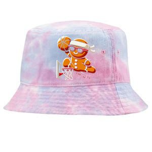 Gingerbread Man Playing Basketball Dunking Christmas Xmas Tie-Dyed Bucket Hat