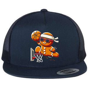 Gingerbread Man Playing Basketball Dunking Christmas Xmas Flat Bill Trucker Hat