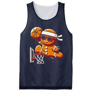 Gingerbread Man Playing Basketball Dunking Christmas Xmas Mesh Reversible Basketball Jersey Tank