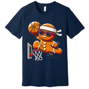 Gingerbread Man Playing Basketball Dunking Christmas Xmas Premium T-Shirt